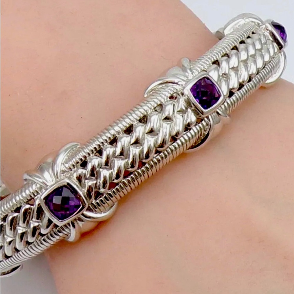 Judith Ripka three stone amethyst kick stand bracelet